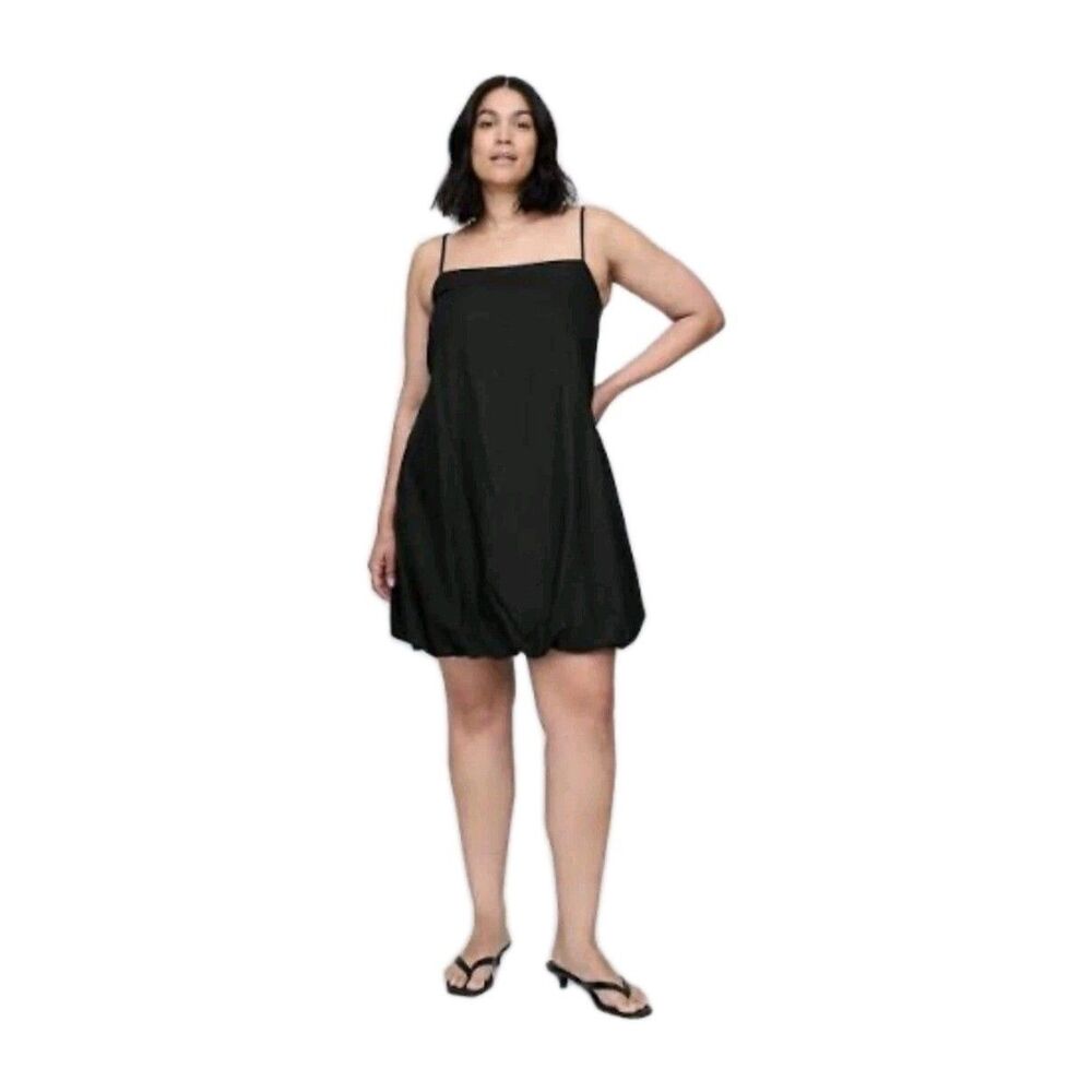 NWT Gap Black Bubble Hem Dress XL Linen Blend Spaghetti Strap Mini Balloon Dress